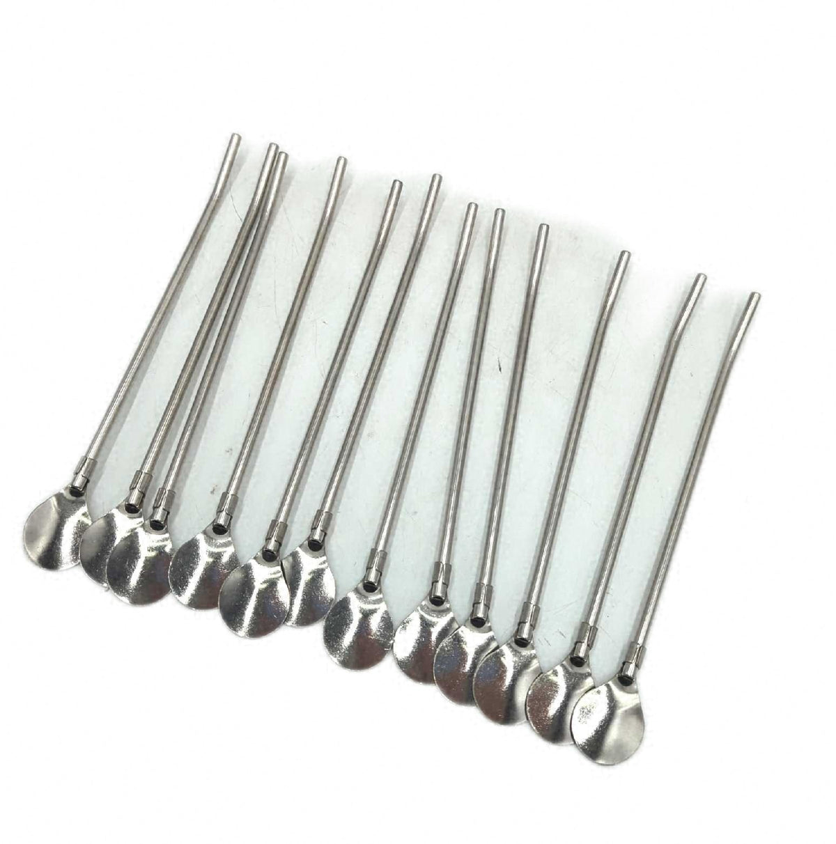 PCS Edelstahl Trinkhalmlöffel 12 Stück 21 cm wiederverwendbar mit 2 Reinigungsbürsten
