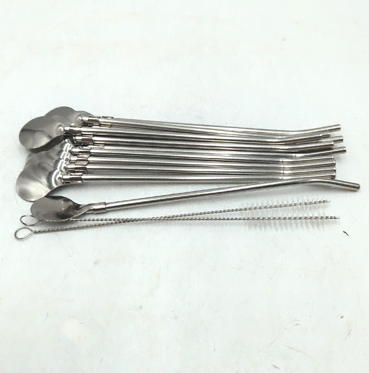 PCS Edelstahl Trinkhalmlöffel 12 Stück 21 cm wiederverwendbar mit 2 Reinigungsbürsten