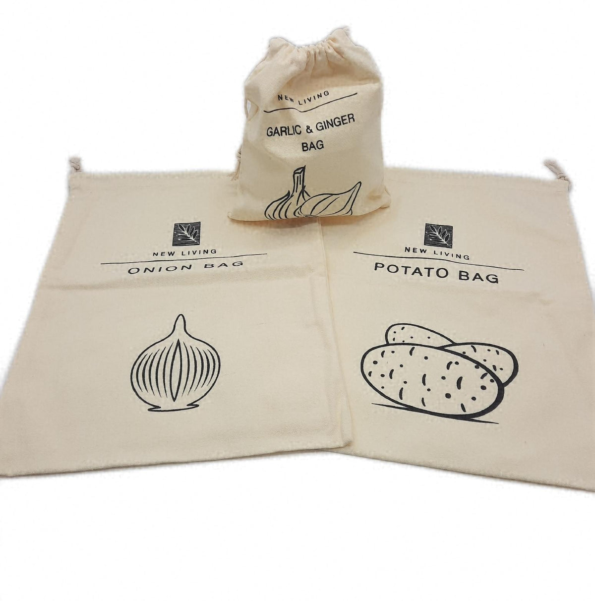 elbeutel Kartoffelbeutel Zwiebelbeutel Knoblauchbeutel 3er Pack Leinen Baumwolle Beutel Set