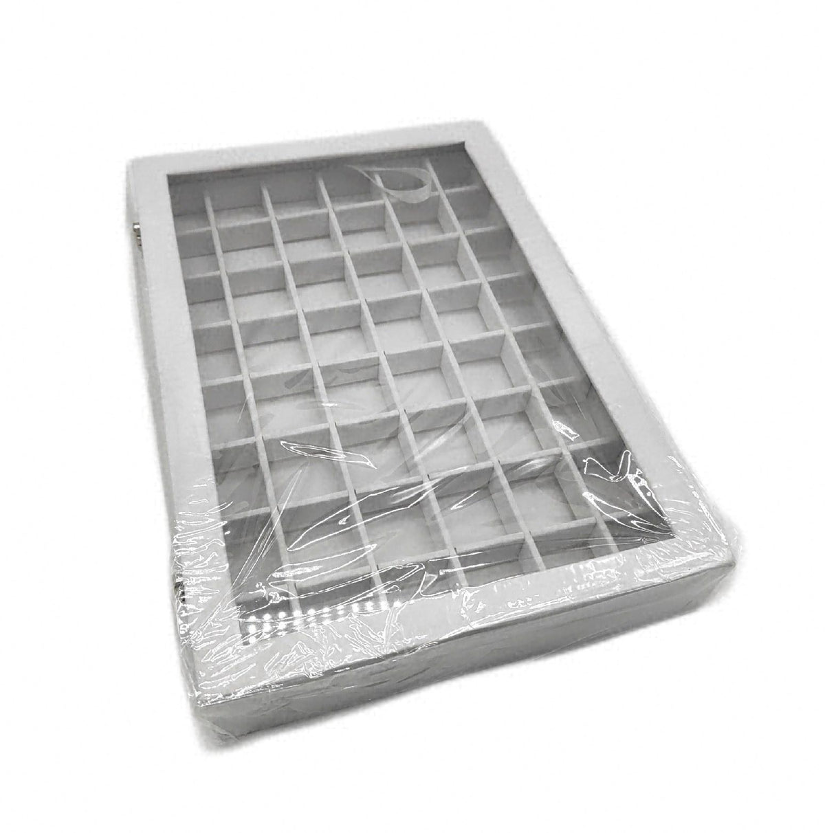 Frebeauty Schmucktablett 48 Fächer mit Glasdeckel Samt Schmuck Organizer Box