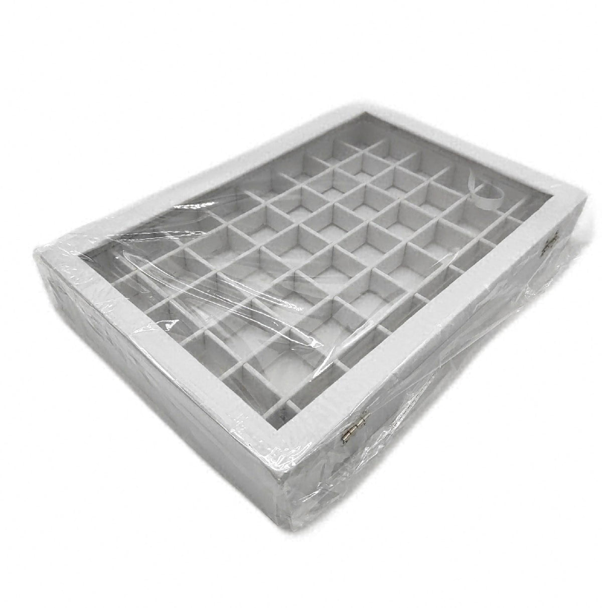 Frebeauty Schmucktablett 48 Fächer mit Glasdeckel Samt Schmuck Organizer Box
