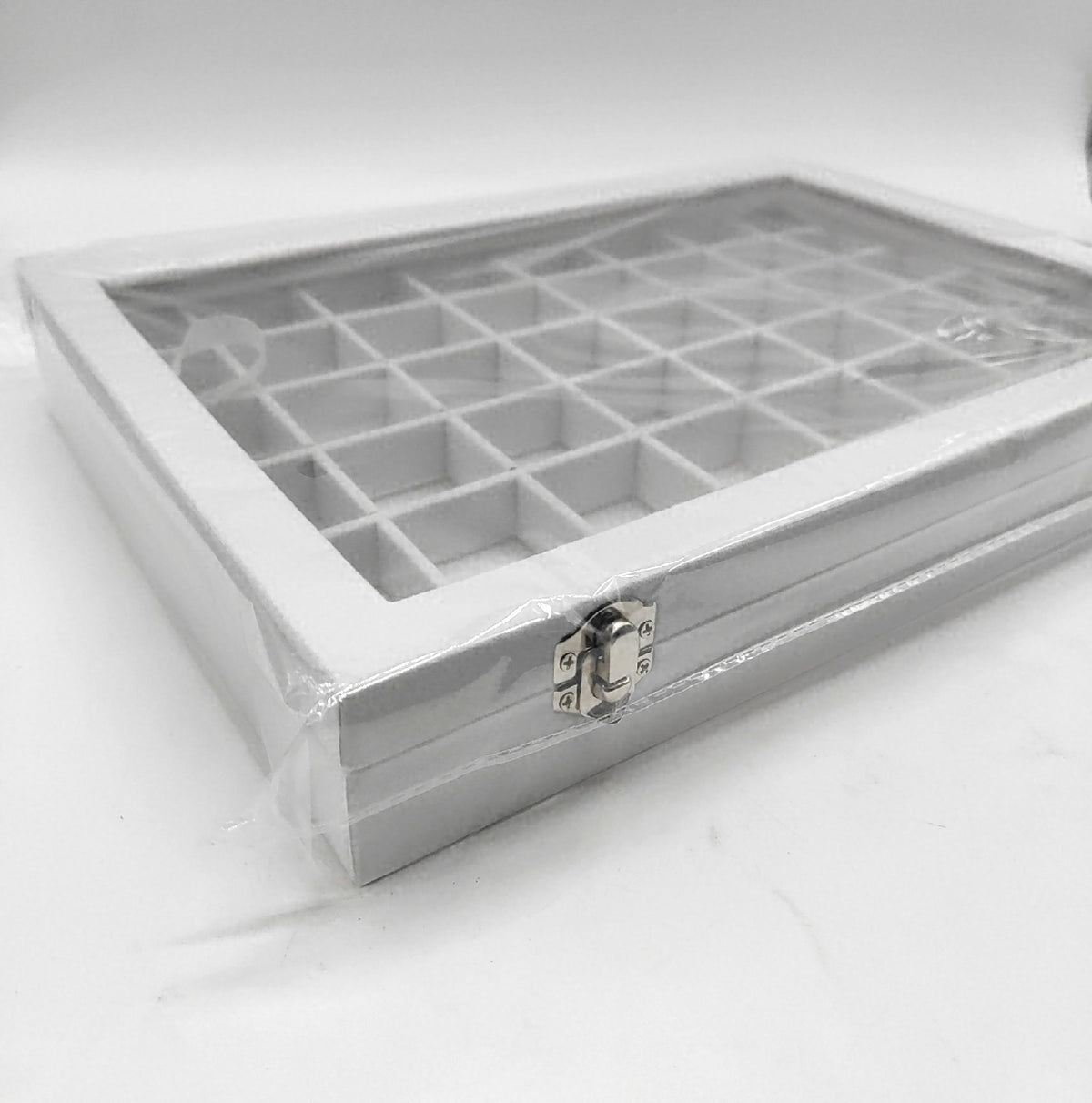 Frebeauty Schmucktablett 48 Fächer mit Glasdeckel Samt Schmuck Organizer Box