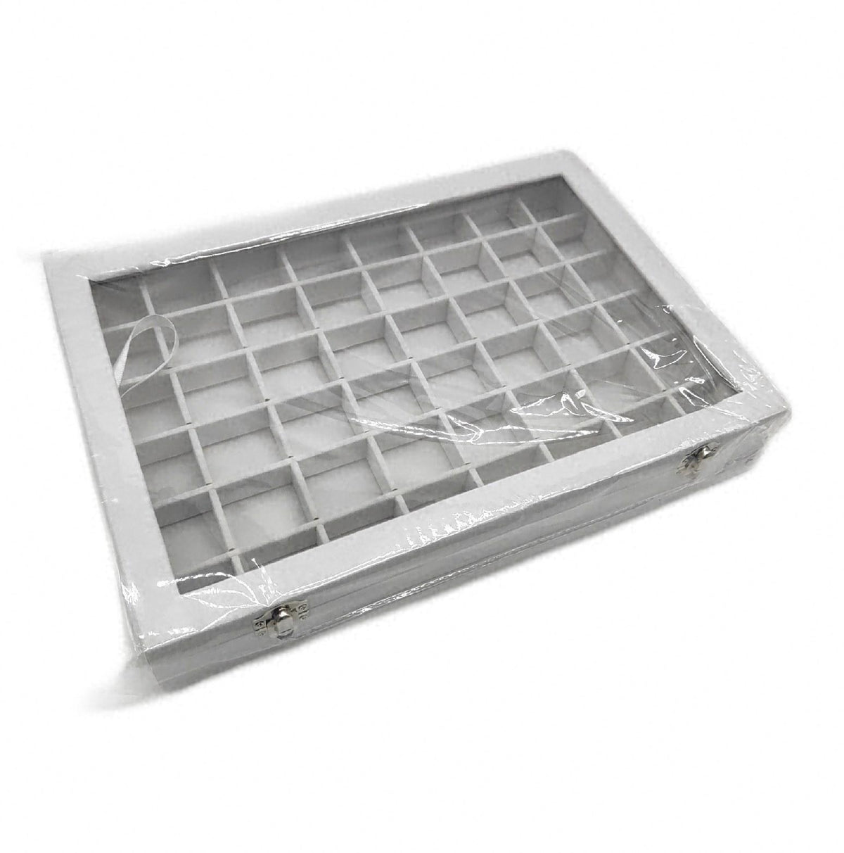 Frebeauty Schmucktablett 48 Fächer mit Glasdeckel Samt Schmuck Organizer Box