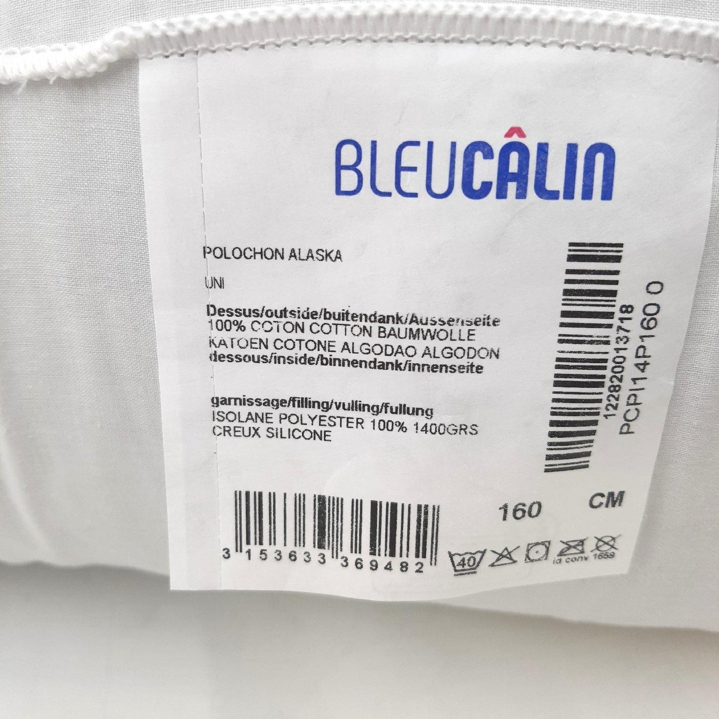 Blau Câlin Nackenrolle Komfort Alaska bauschig 100% Baumwolle 160 cm Weiß