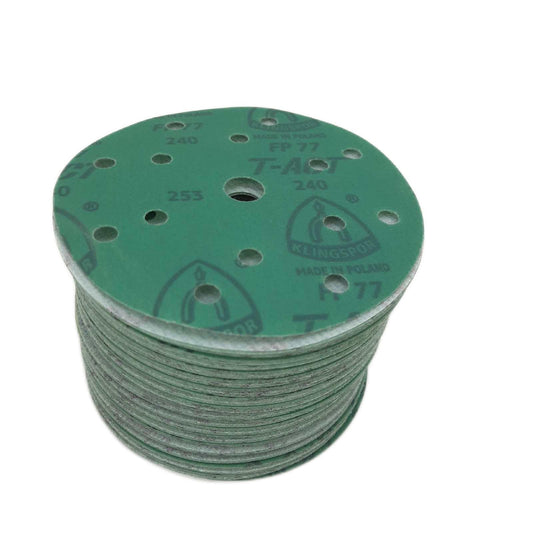 Klingpsor 353141 FP 77 K T-ACT Scheiben mit Filmunterlage  kletthaftend für Farbe  Lack  Spachtel  Grundierung  Füller  Gel-Coats  Kompositwerkstoffe  Lochform GLS51  ø 150mm  240 Korn  100 Stück