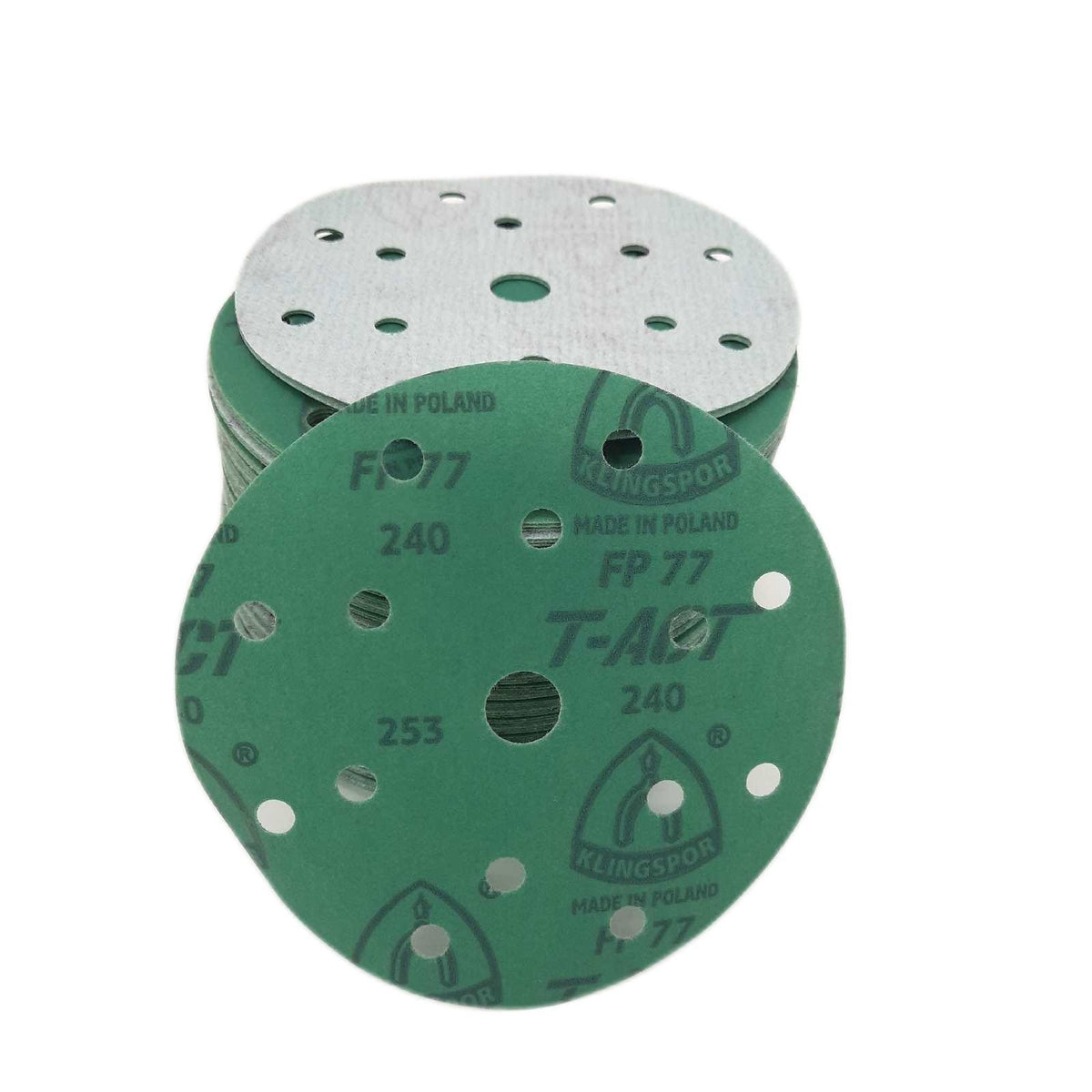 Klingpsor 353141 FP 77 K T-ACT Scheiben mit Filmunterlage  kletthaftend für Farbe  Lack  Spachtel  Grundierung  Füller  Gel-Coats  Kompositwerkstoffe  Lochform GLS51  ø 150mm  240 Korn  100 Stück
