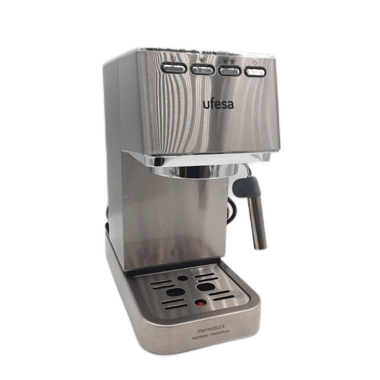 Ufesa CE8020 Capri Expresso- und Cappuccino-Kaffeemaschine  20 Bars  1350W  Thermoblock-System  Einstellbarer Dampfgarer  2 Modi: Gemahlener Kaffee oder Pad  1.4L Tank  1 oder 2 Kaffee