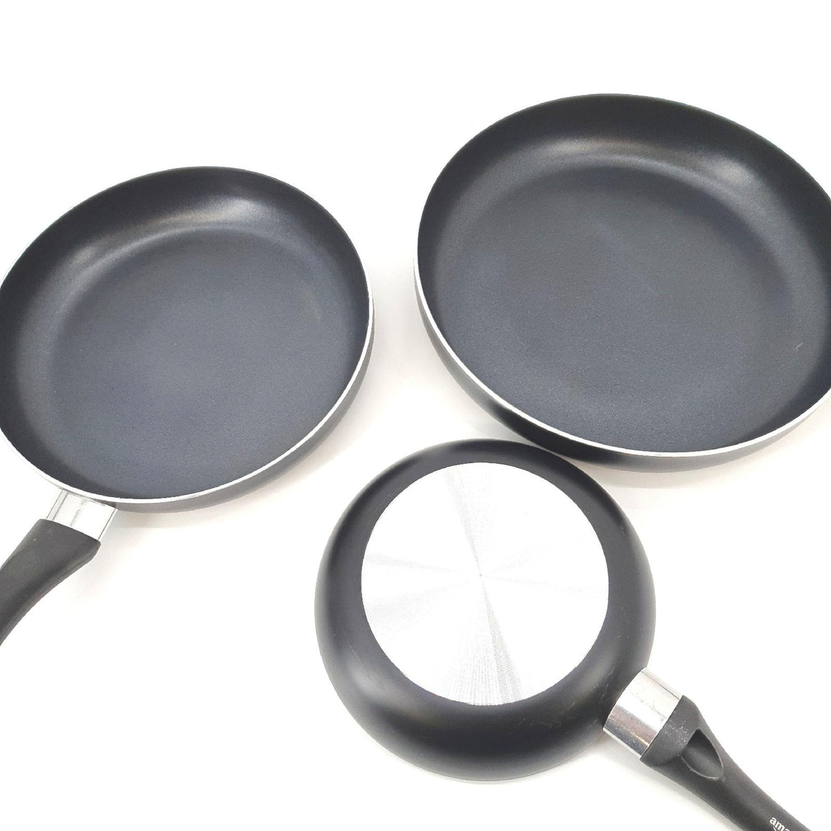 Amazon Basics 3er Bratpfannen Set Antihaftbeschichtung Schwarz 20 cm 25 cm 30 cm