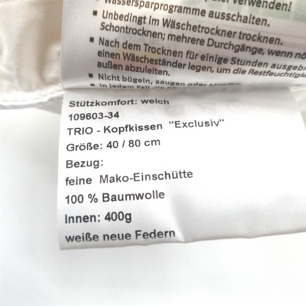 Linea Exclusiv Dreikammer Kopfkissen 40x80 weich 90 Prozent Daunen 10 Prozent Feder waschbar bis 60 Grad