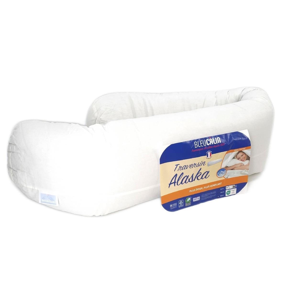 Blau Câlin Nackenrolle Komfort Alaska bauschig 100% Baumwolle 160 cm Weiß