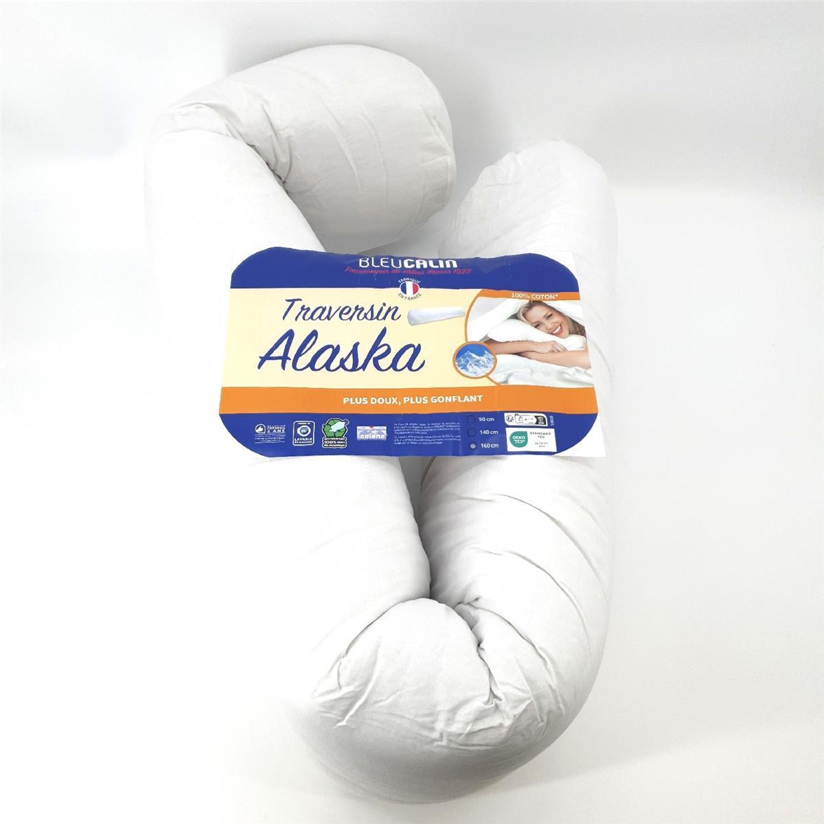 Blau Câlin Nackenrolle Komfort Alaska bauschig 100% Baumwolle 160 cm Weiß