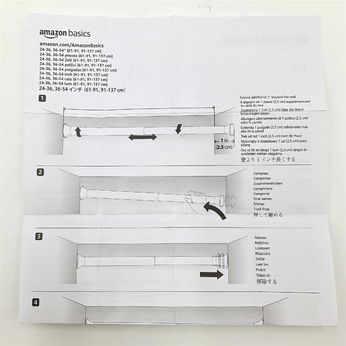 Amazon Basics Teleskop-Duschvorhangstange zum Einklemmen 61 bis 91 cm Weiß