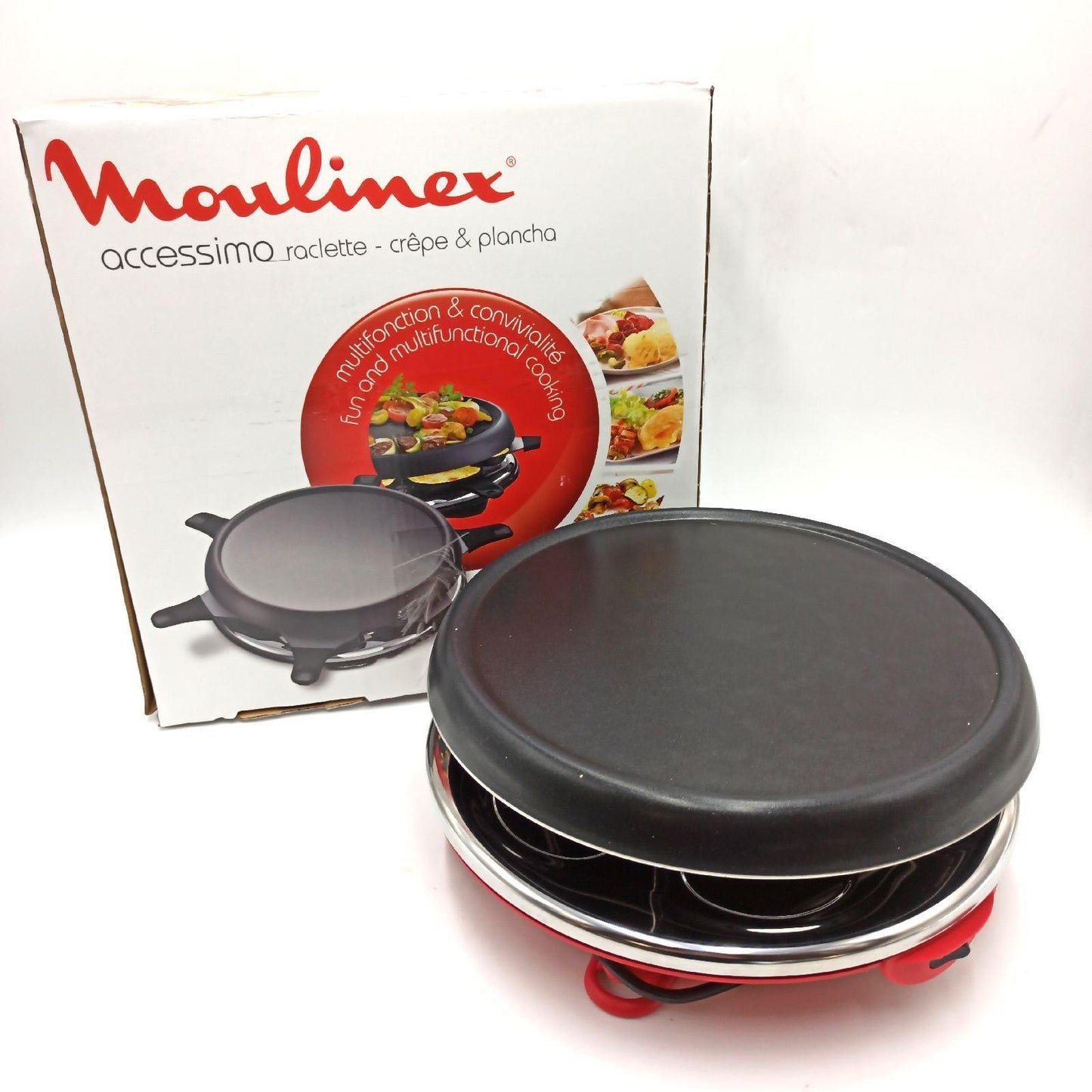 Moulinex Crêpier 6 Coupelles Accessimo RE151812 Raclette Plancha Crêpes Pfanne 6 Schälchen Schwarz Küchengerät