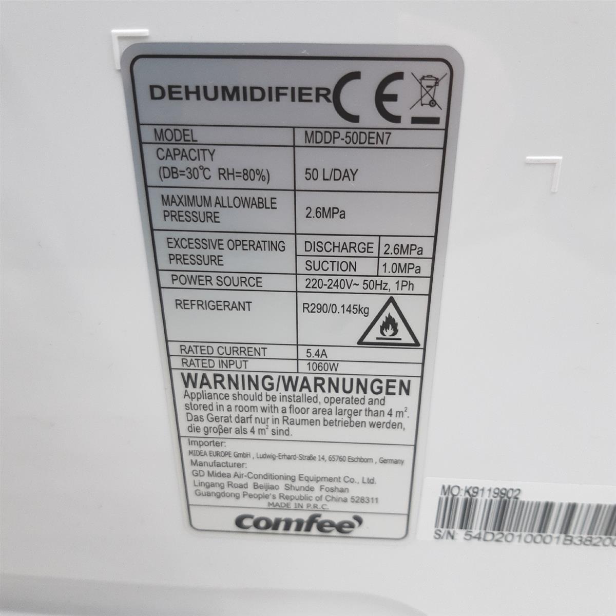 Comfee Luftentfeuchter Klimageräte Haushaltsgeraete 50l24h Raum