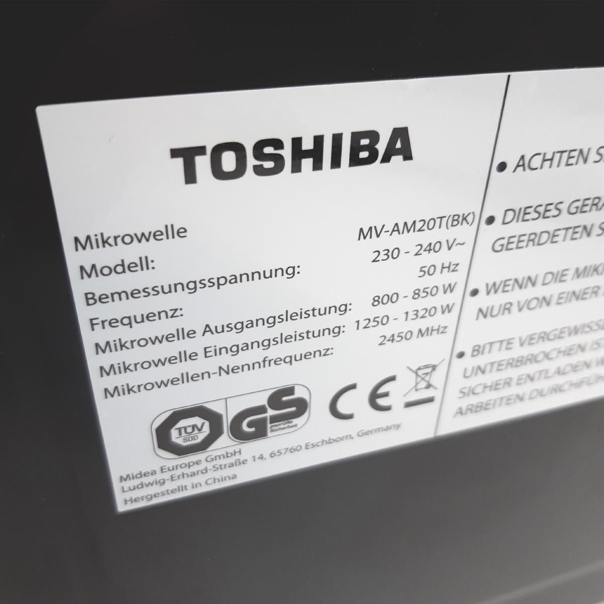 Toshiba Mikrowelle Küchengerät MV AM20TBK 20 Liter 800