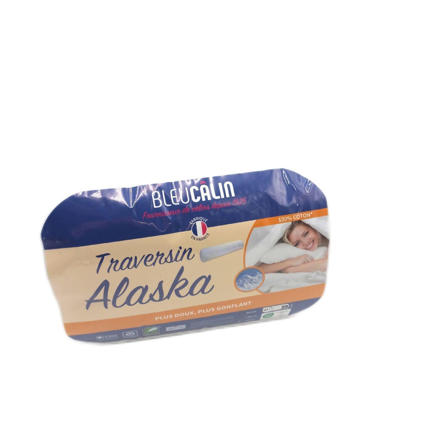 Blau Câlin Nackenrolle Komfort Alaska bauschig 100% Baumwolle 160 cm Weiß