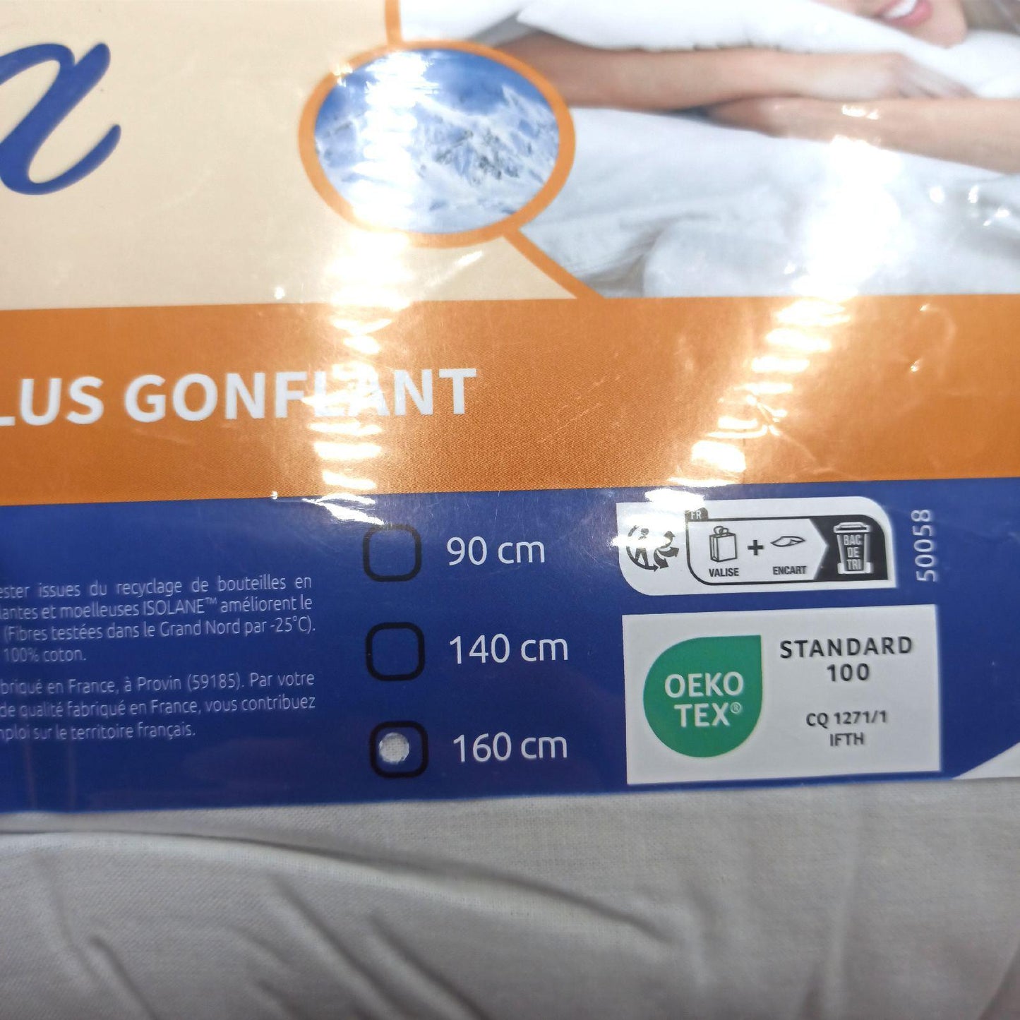 Blau Câlin Nackenrolle Komfort Alaska bauschig 100% Baumwolle 160 cm Weiß