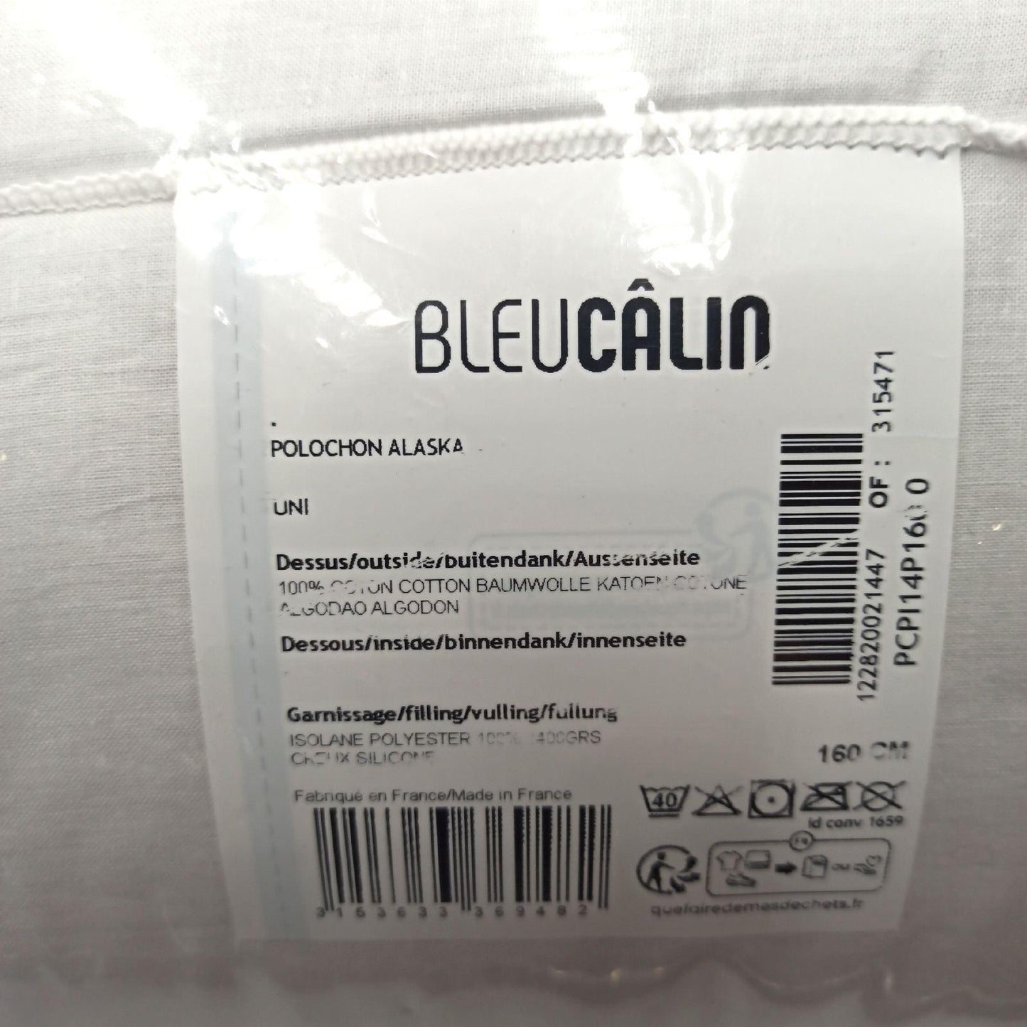 Blau Câlin Nackenrolle Komfort Alaska bauschig 100% Baumwolle 160 cm Weiß