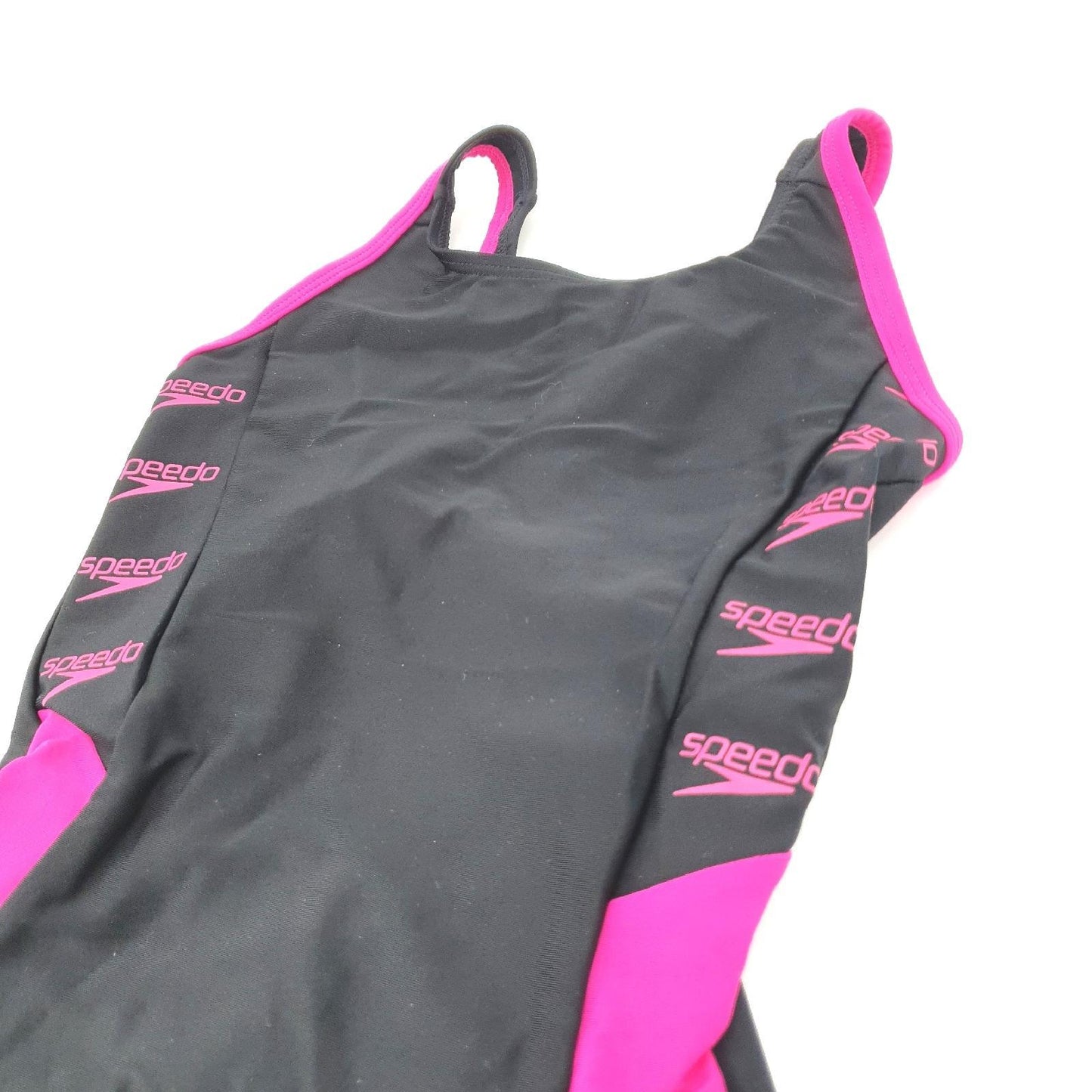 Speedo Mädchen Girls Boom Logo Splice Muscleback Badeanzug, Schwarz/Electric Rosa, 5-6 Jahre