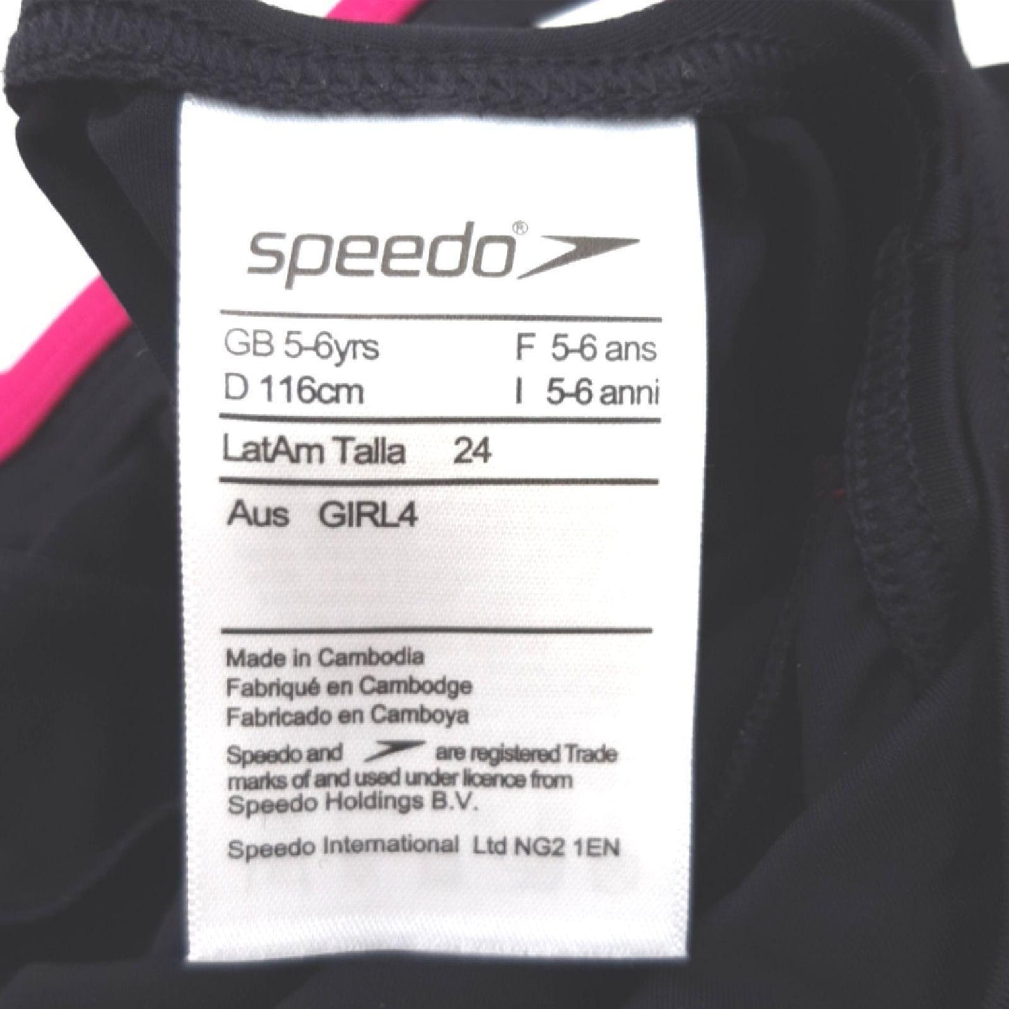 Speedo Mädchen Girls Boom Logo Splice Muscleback Badeanzug, Schwarz/Electric Rosa, 5-6 Jahre