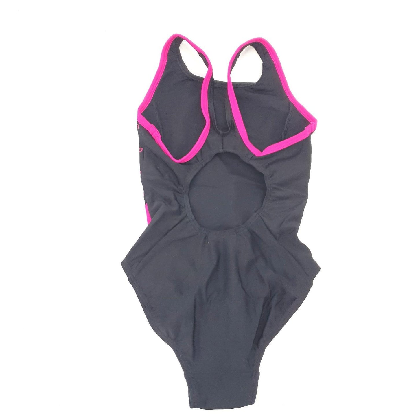 Speedo Mädchen Girls Boom Logo Splice Muscleback Badeanzug, Schwarz/Electric Rosa, 5-6 Jahre