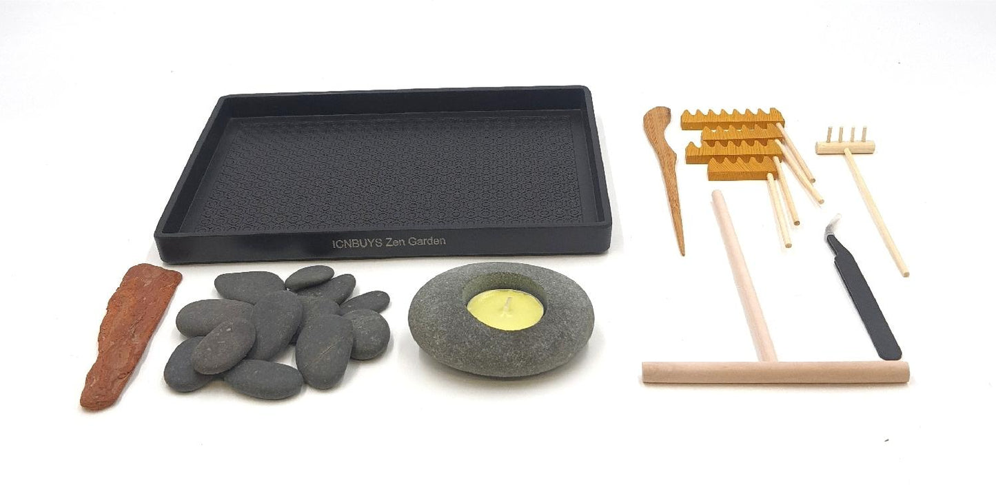 ICNBUYS ZenGarten Pebble Kerzenhalter Set Dekoration Feng Shui Kreativität