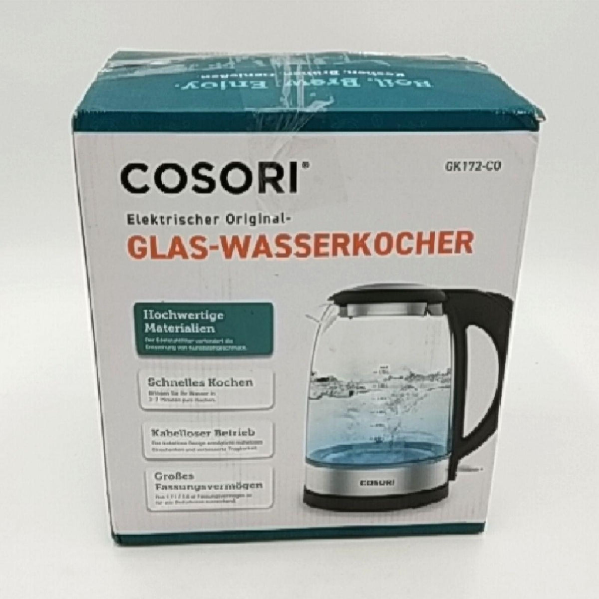 Cosori Elektrisch geschmolzen Wasserkocher Glas 17 Liter ohne Kunststoffkontakt ideal für Tee