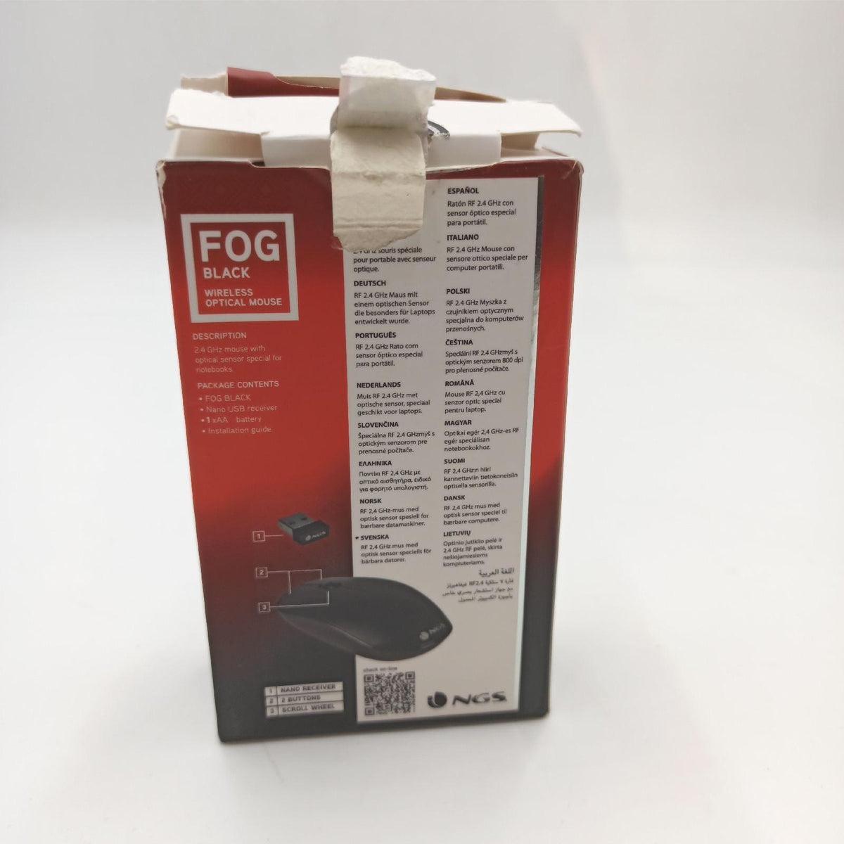 NGS Fog Black Kabellose Optische Maus 2.4GHz  Computer- oder Laptop-Maus mit 2 Tasten und Scrollfunktion  1000dpi  für Links- und Rechtshänder  Schwarz