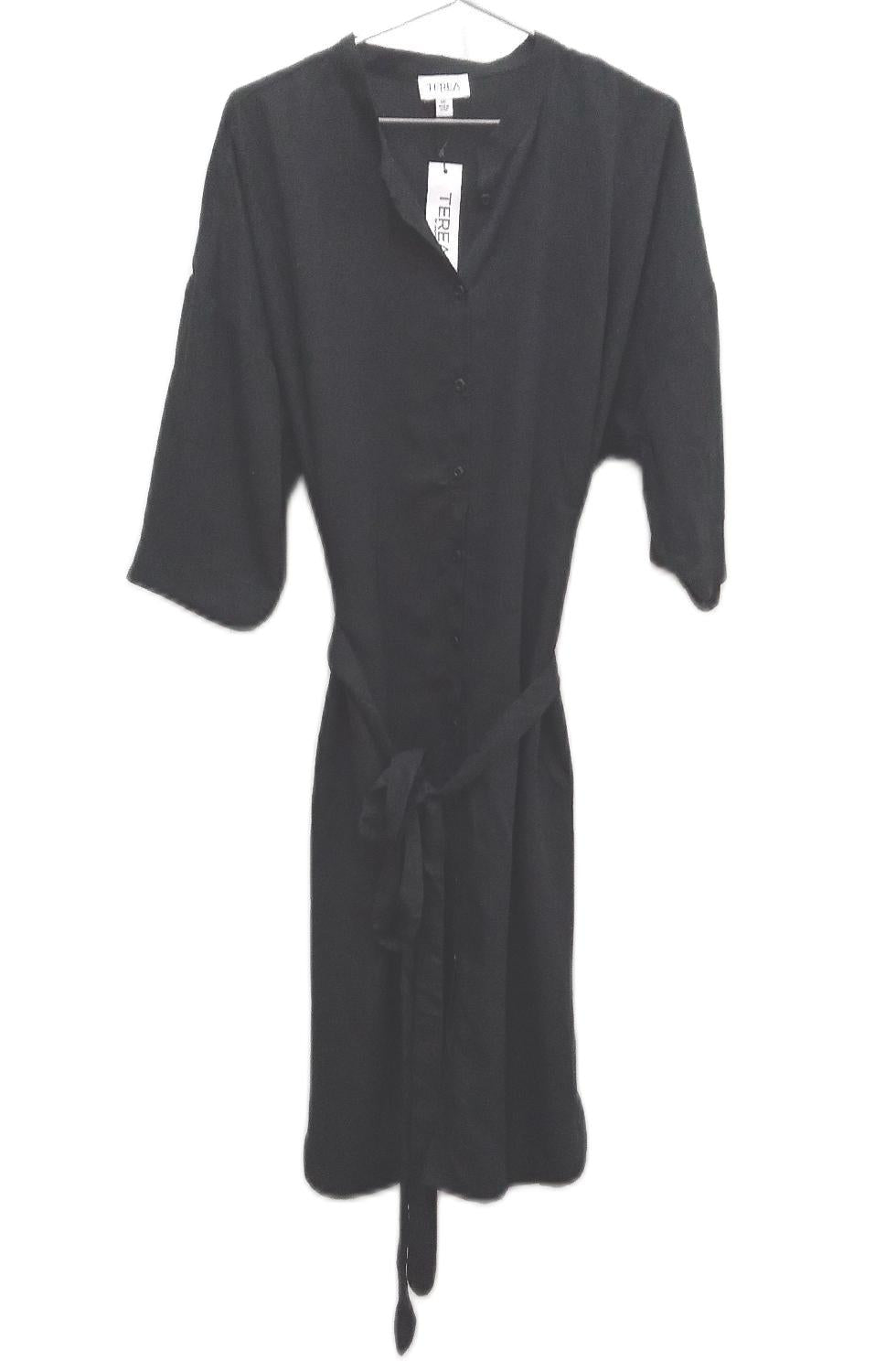 TEREA Damen Hemdkleid Damenmode Adeline Taillengürtel Schwarz XXL Eleganz