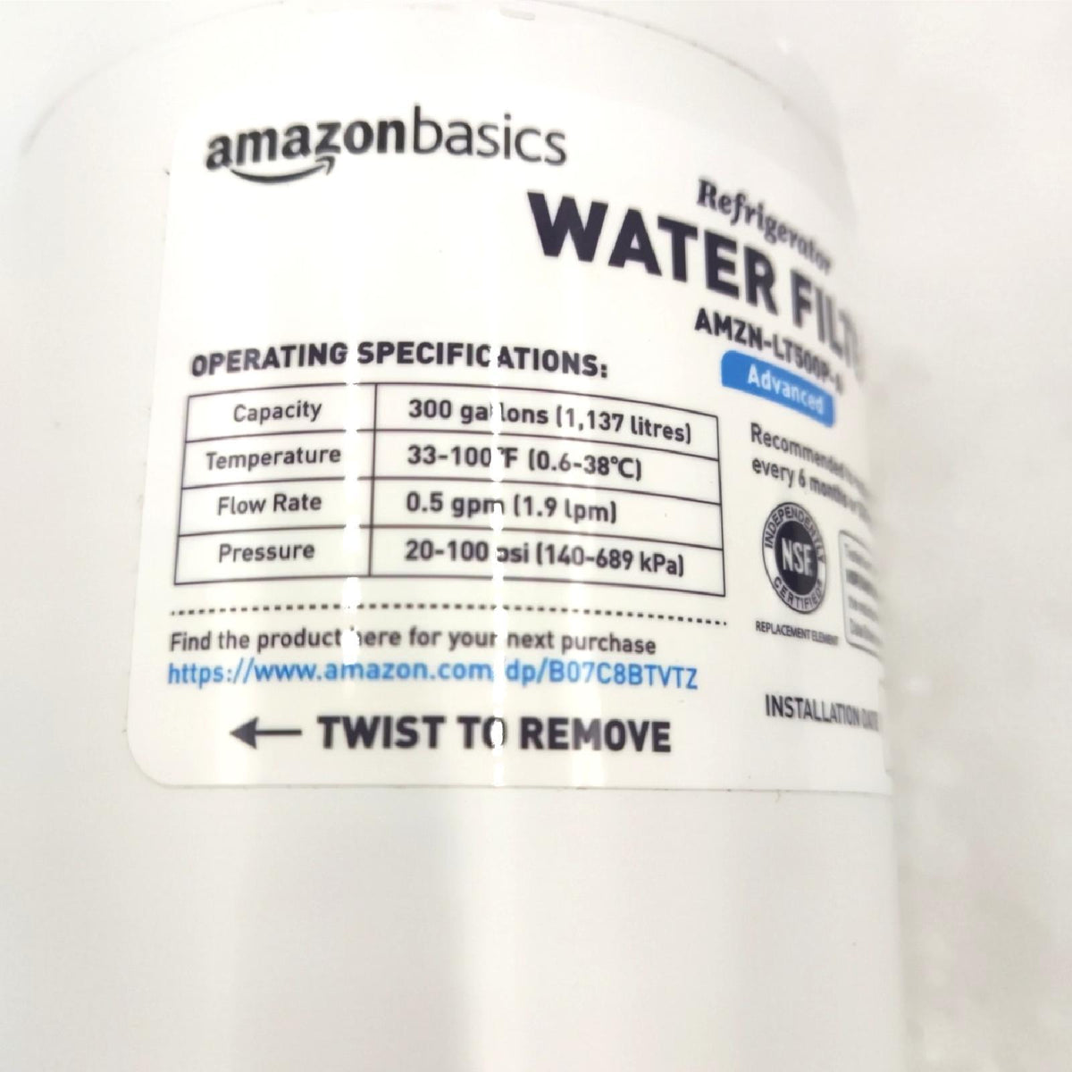 Amazon Basics - LG LT500P Ersatzwasserfilter für den Kühlschrank - Advanced Filtration