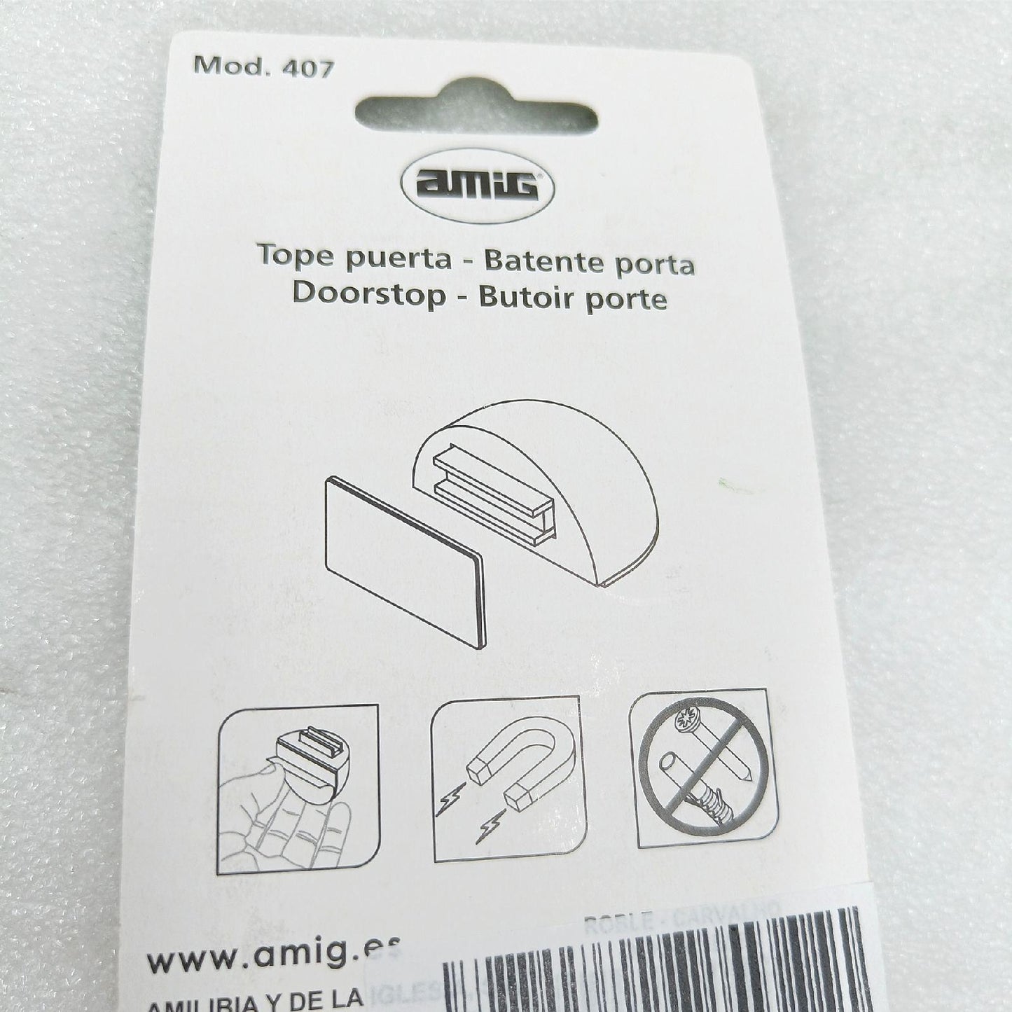 Amig - Haftmagnetanschlag für Durchgangstüren - 48 x 25 mm - Modell 407 - Eichenoptik - Bodenbefestigung - einfache Montage