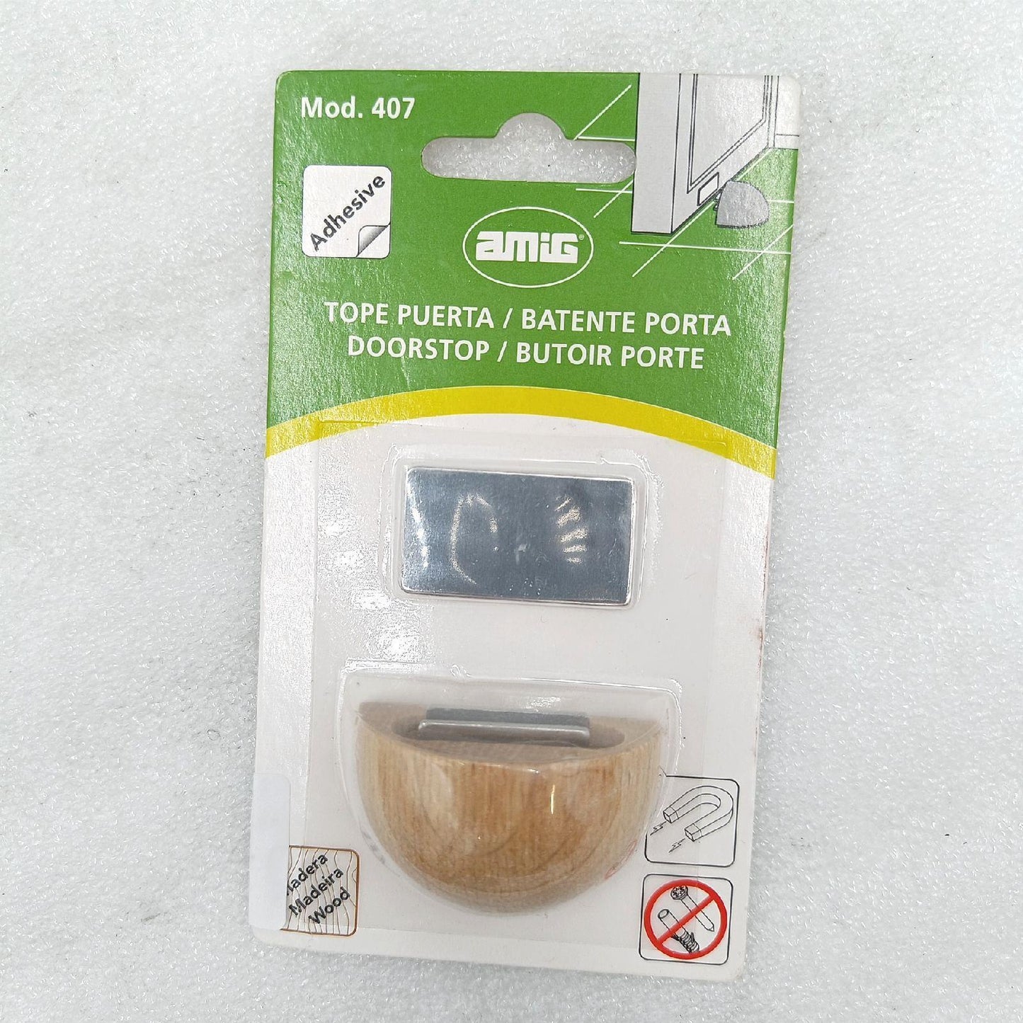 Amig - Haftmagnetanschlag für Durchgangstüren - 48 x 25 mm - Modell 407 - Eichenoptik - Bodenbefestigung - einfache Montage