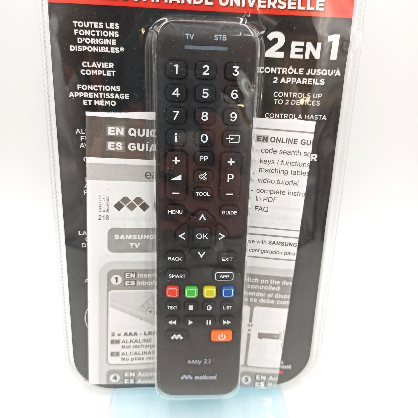 Meliconi Easy 2.1 Universal 2-in-1 Fernbedienung, ersetzt und kombiniert die Fernbedienungen von 1 TV und 1 Decoder, volles Tastenfeld, spezielle Tasten für Smart TV.