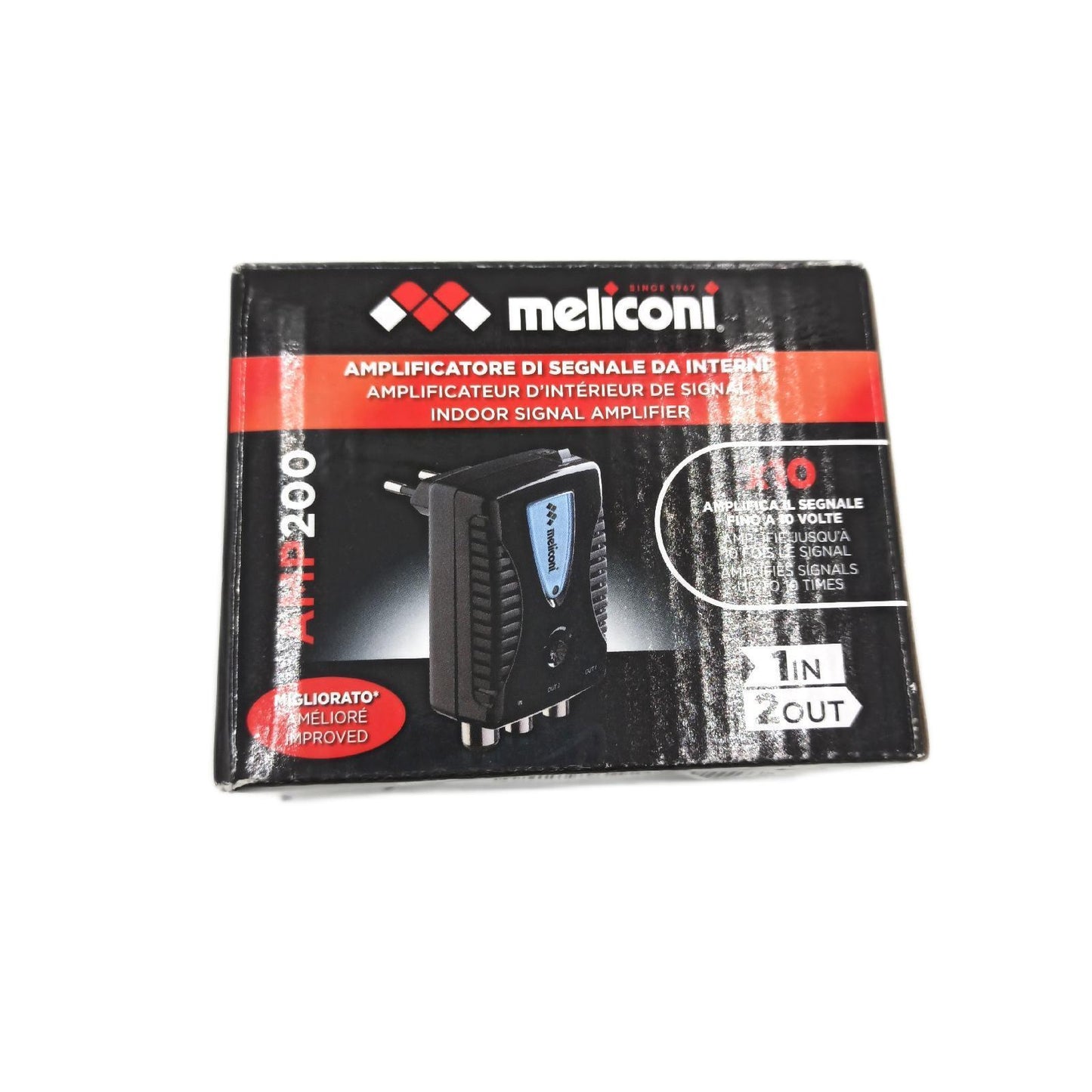 Meliconi AMP200, TV-Antennenverstärker, Digitaler 2-Wege-Signalverstärker, 220V Direktstromversorgung, LTE-Filter