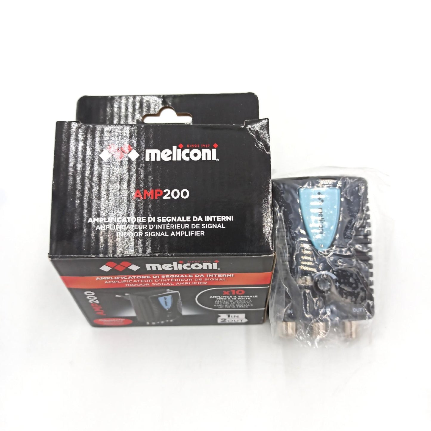 Meliconi AMP200, TV-Antennenverstärker, Digitaler 2-Wege-Signalverstärker, 220V Direktstromversorgung, LTE-Filter