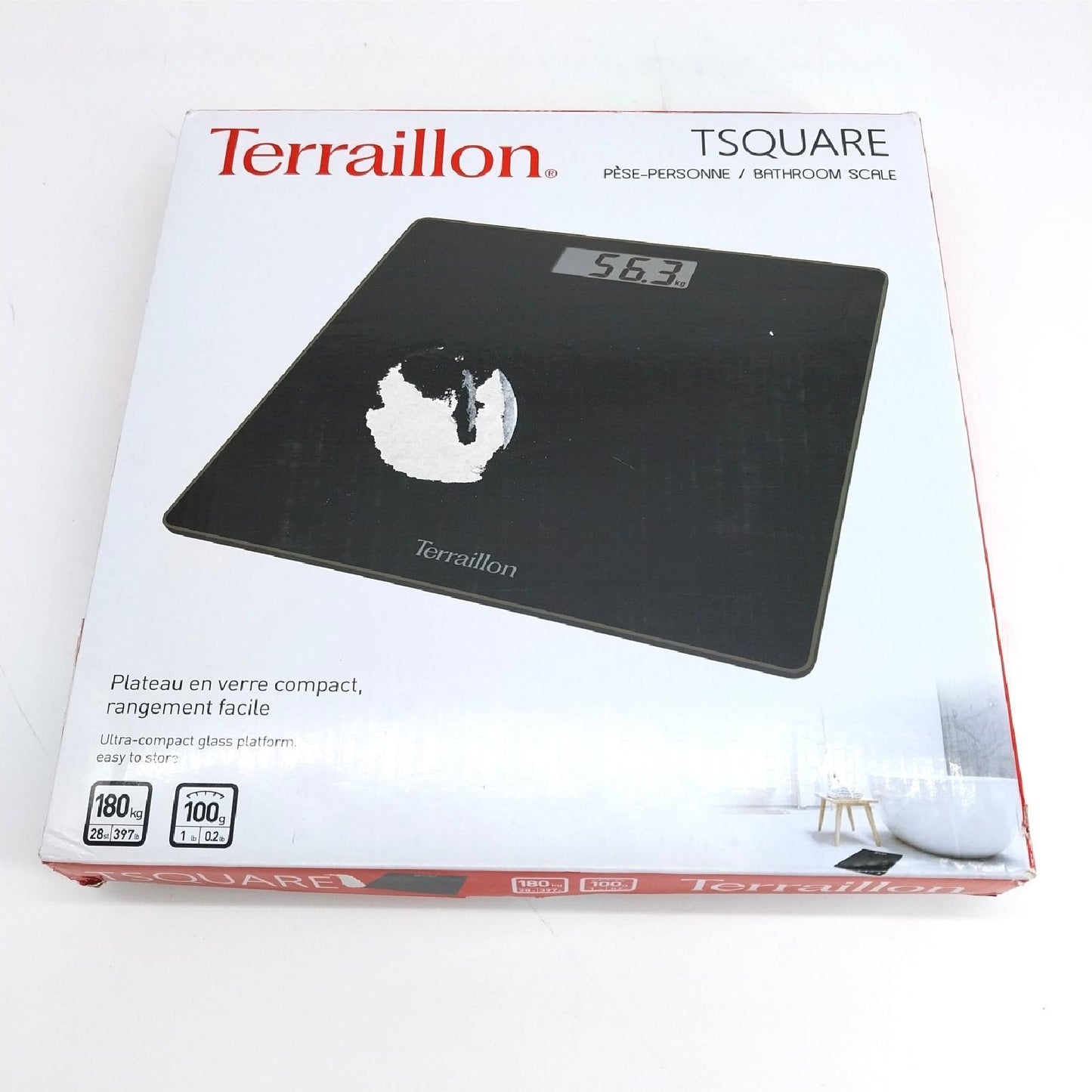 Terraillon Personenwaage TSQUARE SCHWARZ Kompakt ultraflach Plattform 26cm x 26cm Starke