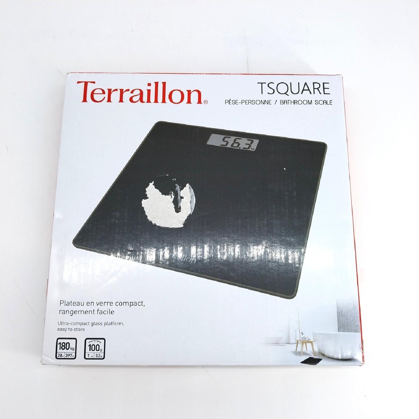 Terraillon Personenwaage TSQUARE SCHWARZ Kompakt ultraflach Plattform 26cm x 26cm Starke