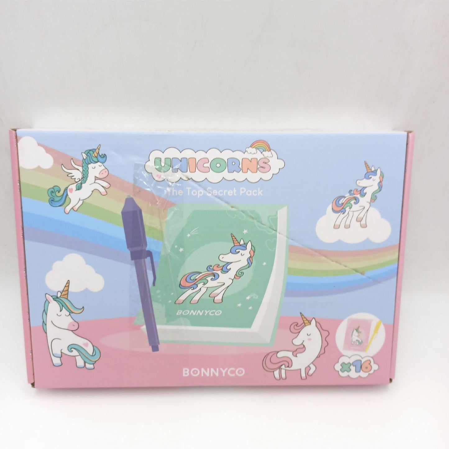 BONNYCO UV Stift und Notizbuch, 16 Stück Einhorn Mitgebsel Kindergeburtstag Mädchen und Junge. Kindergeburtstag Gastgeschenke, Kleine Geschenke für Kinder. Adventskalender Inhalt, Einhorn Deko