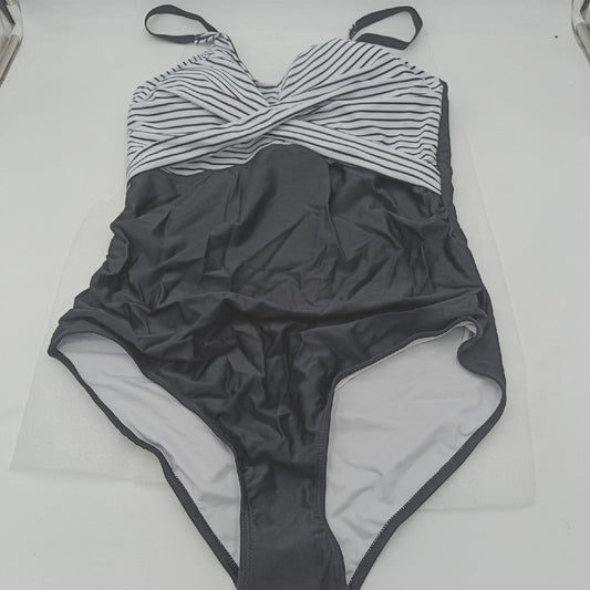 Century Star Badeanzug Damen Badebekleidung Große Größe Push Up Schwarz Weiß gestreift