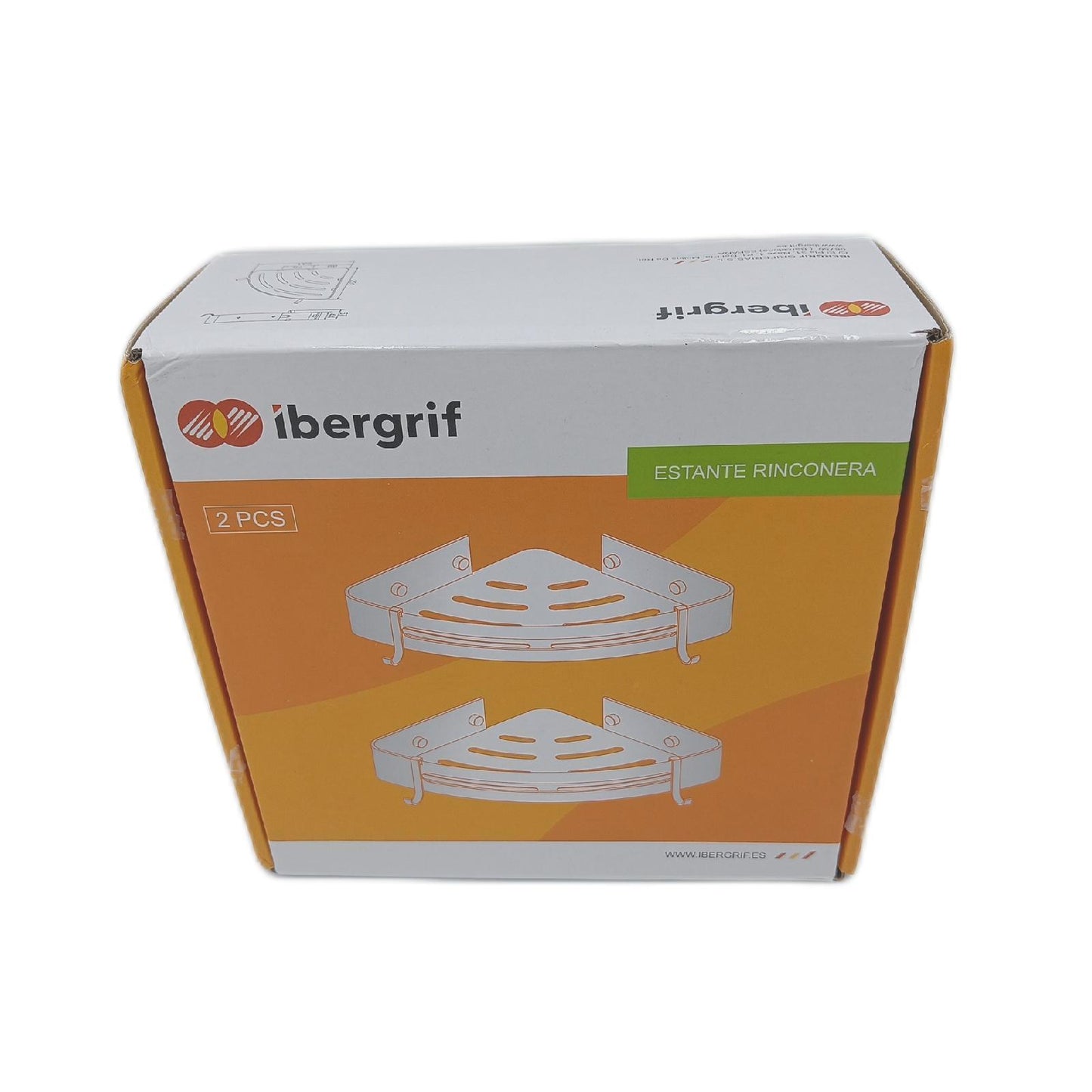 Ibergrif - Duschregal mit 2 Haken, Badezimmer-Organizer-Ecke, Ablagekorb, 3M ohne Bohrer, Aluminiumraum, 2 Packungen