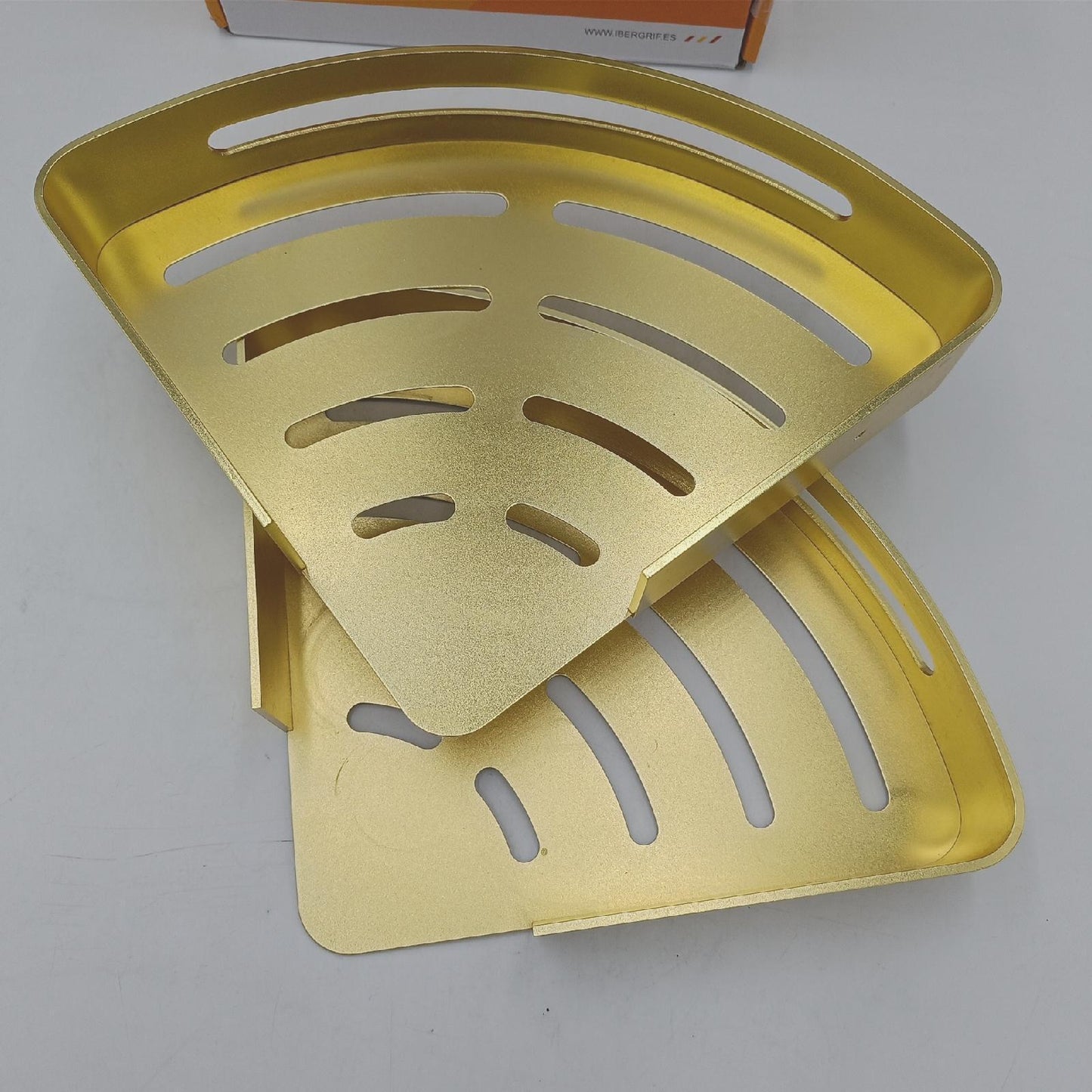 Ibergrif - Duschregal mit 2 Haken, Badezimmer-Organizer-Ecke, Ablagekorb, 3M ohne Bohrer, Aluminiumraum, 2 Packungen