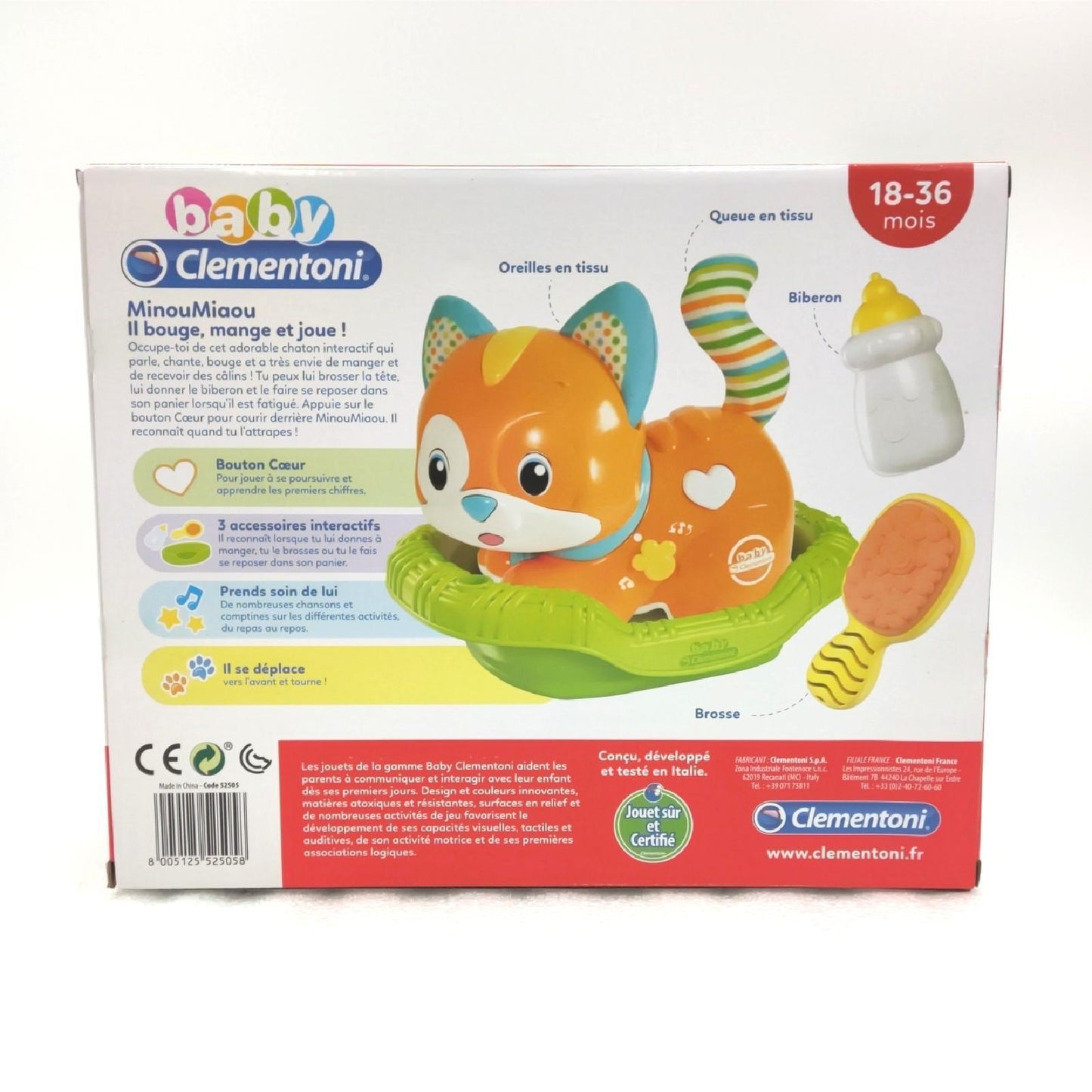 Clementoni 52505 MinouMiaou Elektronisches Babyspielzeug, französische Version, ab 18 Monaten, Mehrfarbig, S
