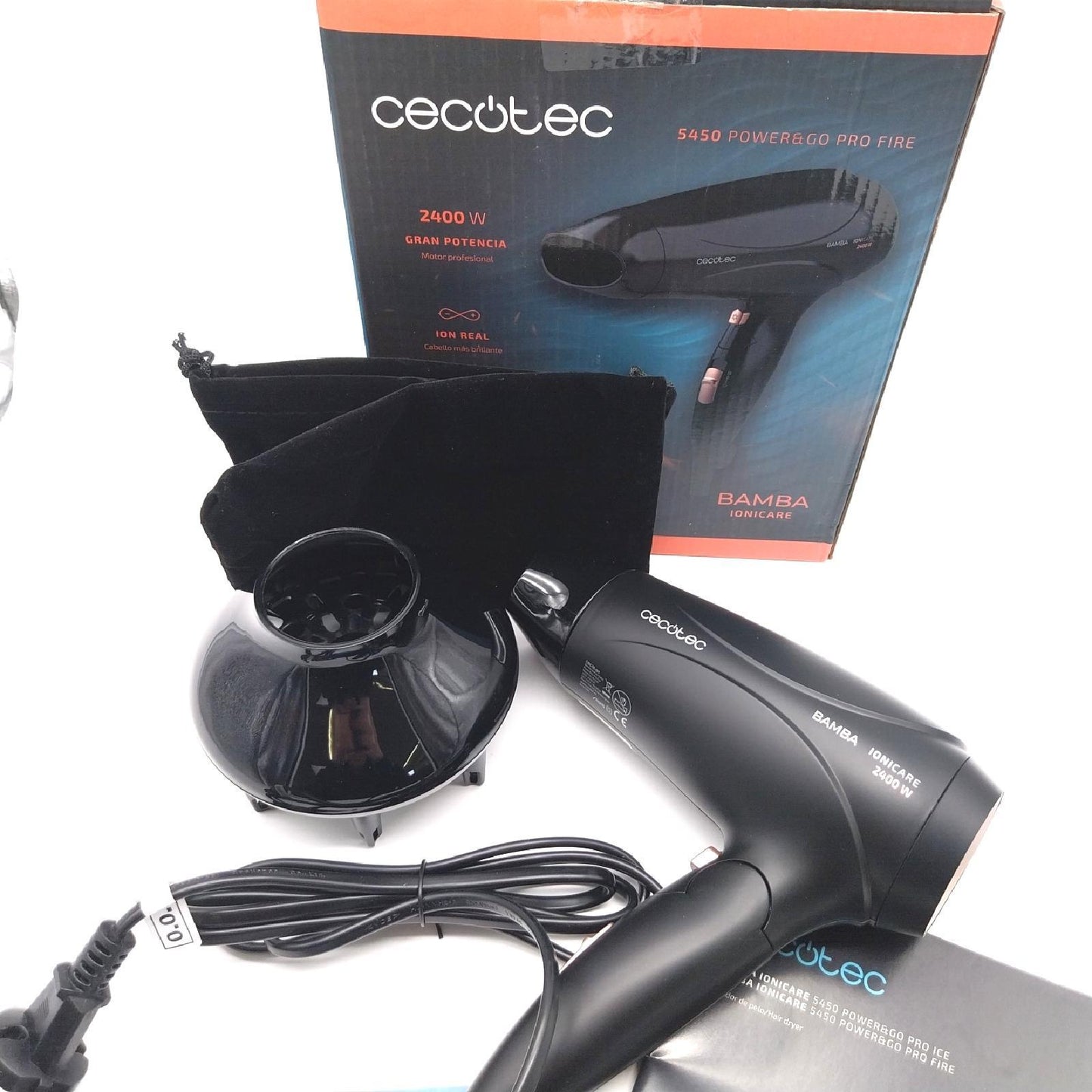 Cecotec Bamba Ionic Haartrockner IoniCare 5450 Power&Go Pro Fire 2400 W Turbo Volumenstyler