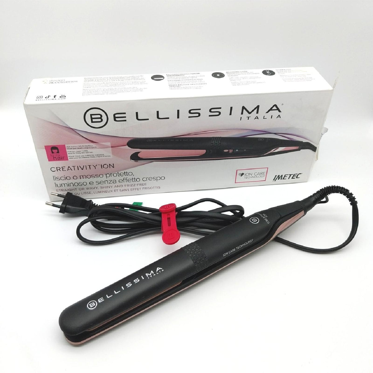 Bellissima Creativity Ion Glätteisen, glattes oder gewelltes Haar, Ionisator, Keramikbeschichtung + Diamantpartikel + Keratin, flexible Platten, 5 Temperaturen 150/230°C mit Memory-Funktion
