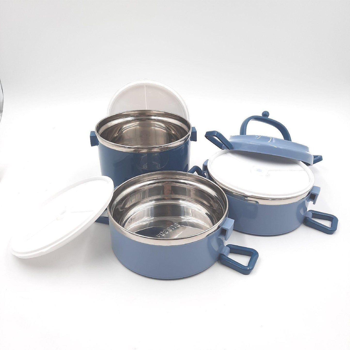 Sanqiahome Lunchbox Mehrwegbehälter Haushalt Edelstahl Auslaufsicher Stapelbar Blau