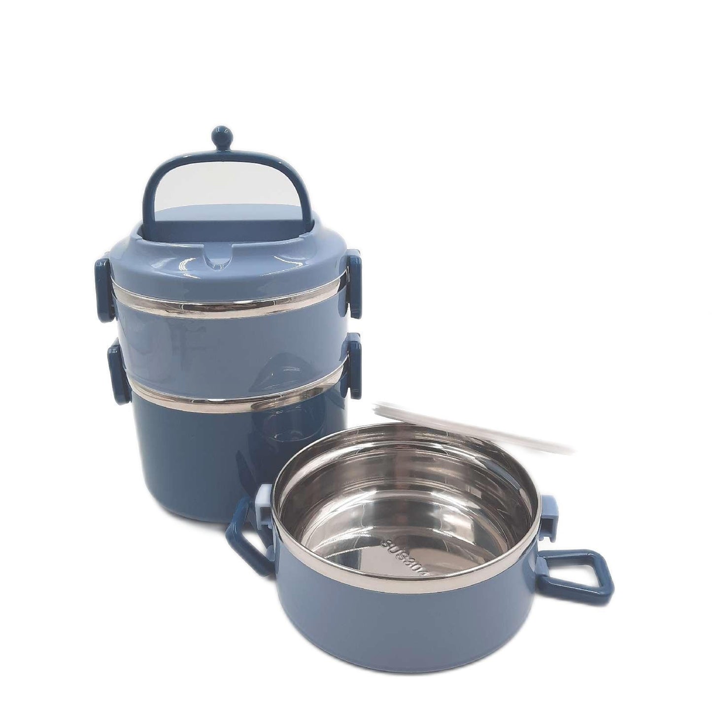 Sanqiahome Lunchbox Mehrwegbehälter Haushalt Edelstahl Auslaufsicher Stapelbar Blau