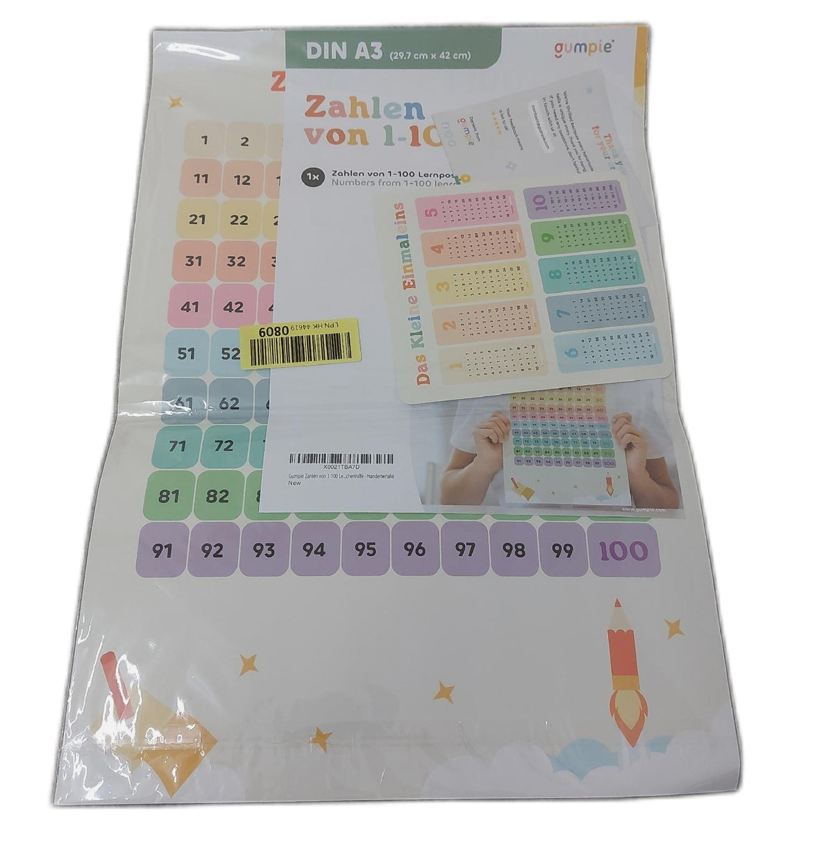 Gumpie Zahlen von 1-100 Lernposter für Kinder 1. Klasse DIN A3 - Zahlenposter Grundschule Mathe zum spielerischen Rechnen - Klassenzimmer & Kinderzimmer Deko als Rechenhilfe - Hundertertafel