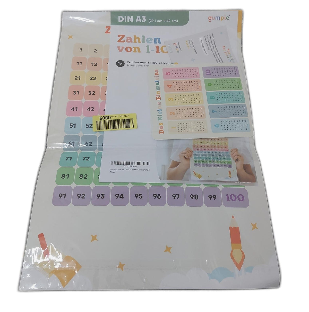 Gumpie Zahlen von 1-100 Lernposter für Kinder 1. Klasse DIN A3 - Zahlenposter Grundschule Mathe zum spielerischen Rechnen - Klassenzimmer & Kinderzimmer Deko als Rechenhilfe - Hundertertafel