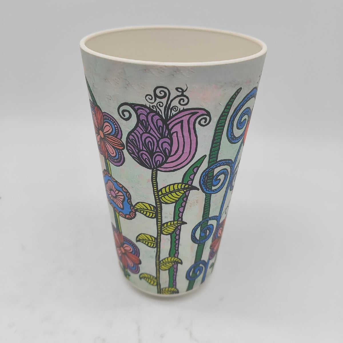 W KO Blumenvase Wohnaccessoires Bambus Vase mit Blumenmuster florale Dekoration elegant