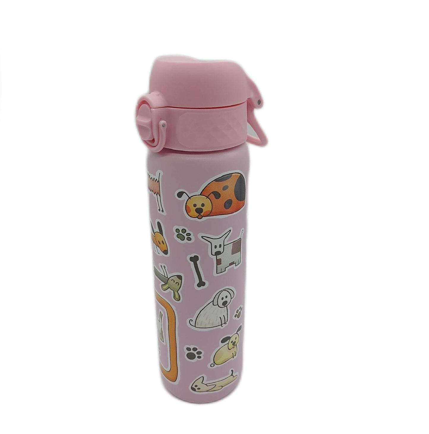 ion8 Trinkflasche Stahl Isolierflasche 600 ml Klappdeckel Rosa Hunde Outdoor Sport